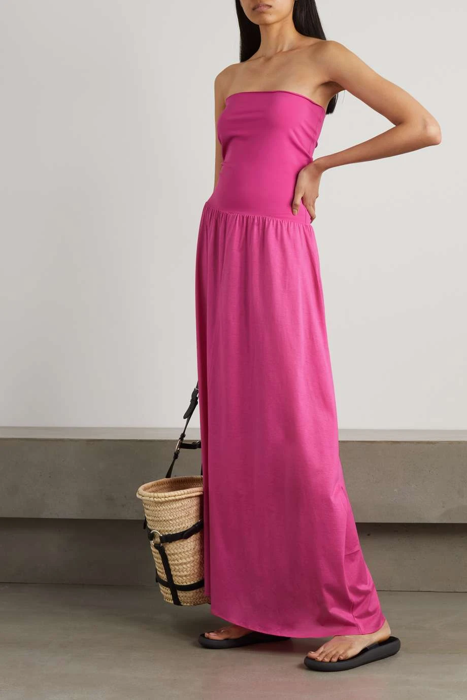 Acheter 🎉 ERES Robe Longue Bustier En Jersey De Coton Zephyr Ankara ,Rose ✔️ – Image 2