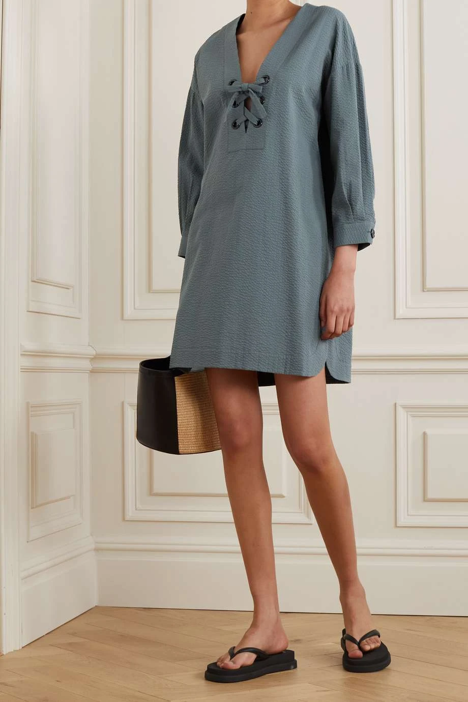 Meilleur prix đ ERES Tunique En CrĂ©pon De Coton Ă Lacets Nymphe ,Vert đ â Image 2