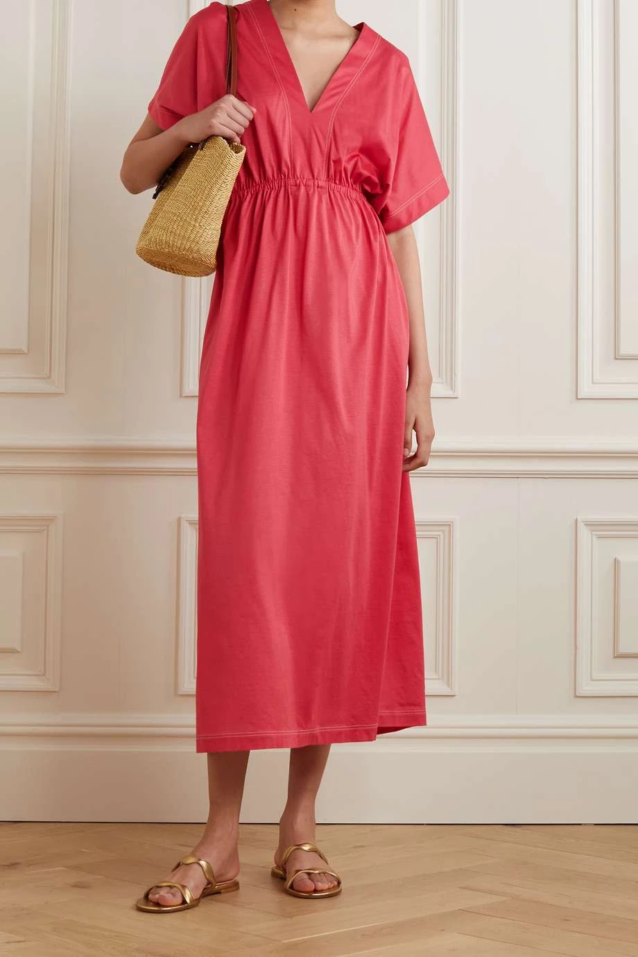 Sortie ⌛ ERES Robe Midi En Jersey De Coton à Fronces Tess ,Pêche 🤩 – Image 2