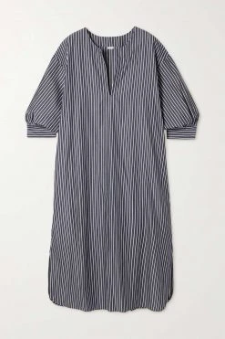 Le moins cher ⌛ ERES Cafetan En Voile De Coton à Rayures Rivage ,Noir 💯