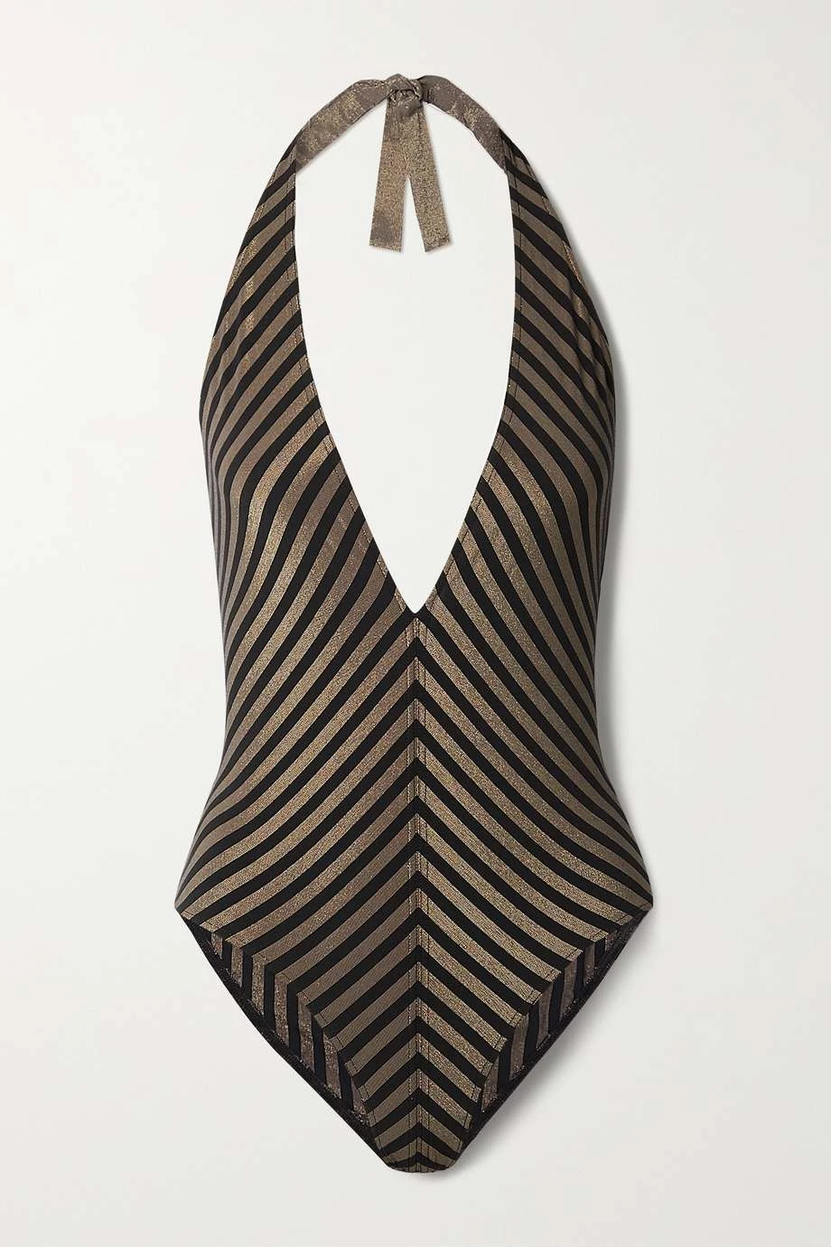 Tout neuf ✨ ERES Maillot De Bain Dos Nu En Lurex Stretch à Rayures Backgammon Fair Play ,Noir ❤️ – Image 5