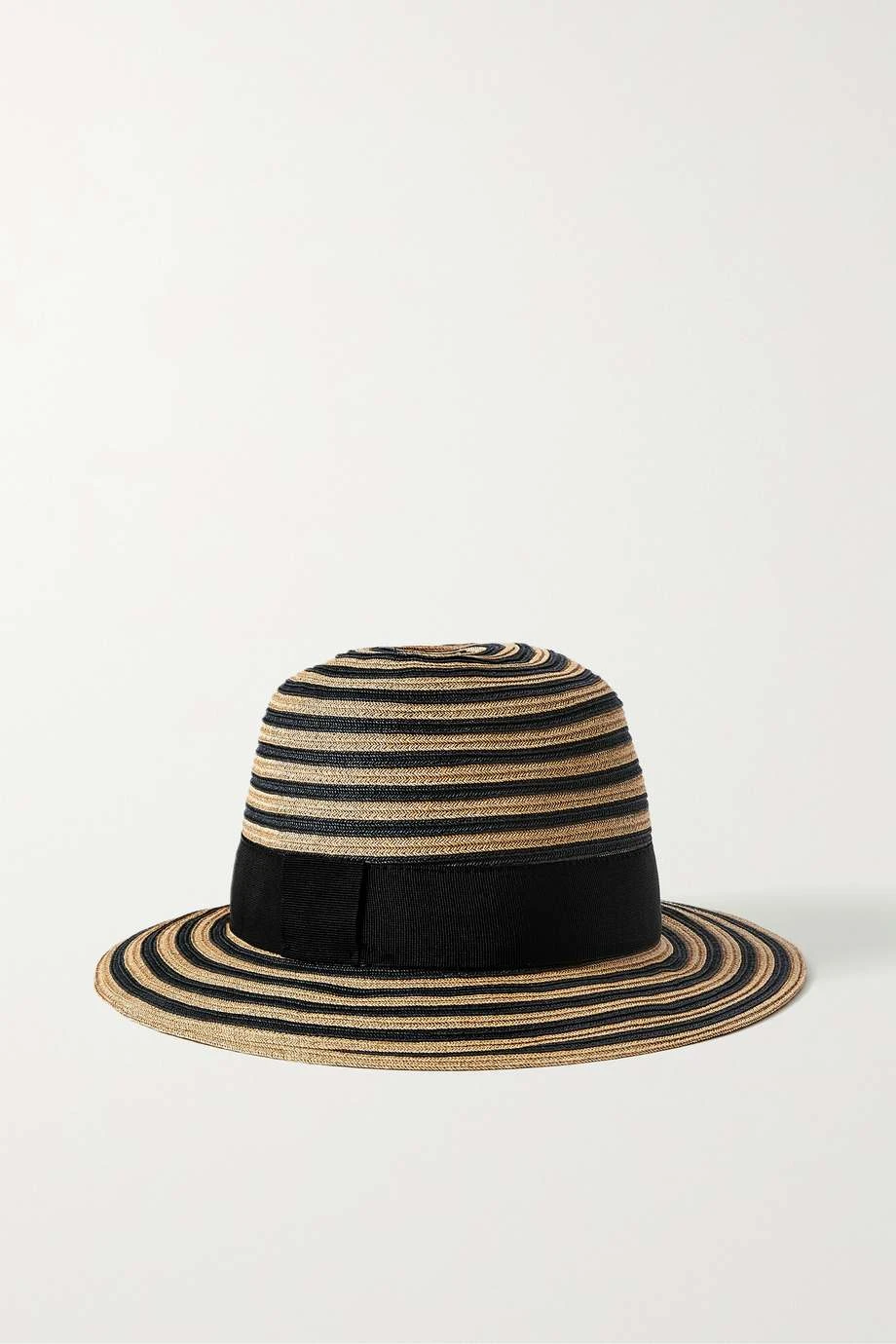 Nouveau ❤️ ERES Chapeau En Paille à Finitions En Gros-grain Et à Rayures Juliette ,Noir ✨
