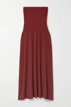 Remise 🤩 ERES Robe Bustier Longue En Jersey Stretch Oda ,Rouge Claret ❤️