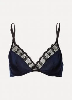 Nouveau ⭐ ERES Soutien-gorge Baleiné En Satin De Soie Mélangée Bordé De Dentelle Nouba Black Tie ,Bleu Marine 😉