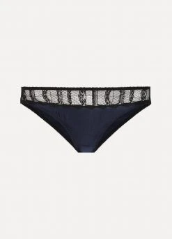 Vente flash ⭐ ERES Culotte En Satin De Soie Mélangée Ornée De Dentelle Nouba Double Jeu ,Bleu Marine 🤩